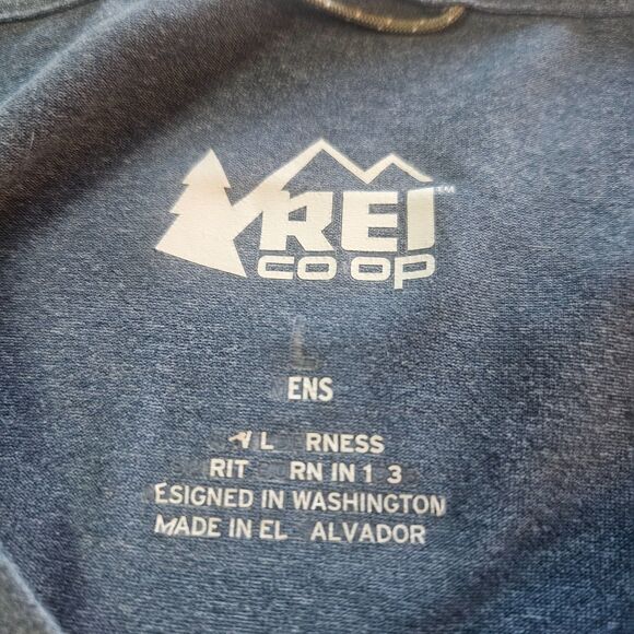 REI CO-OP Men's Large Performance Tee Short sleeve stretchy T-Shirt Grey/Blue - Picture 2 of 6